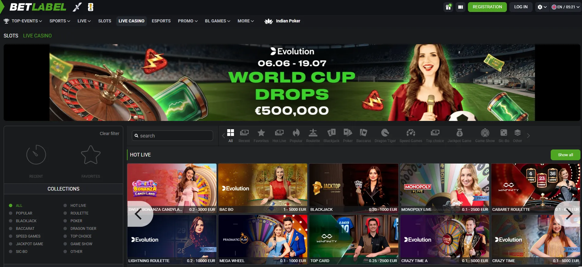 Betlabel - casino extranjero con apuestas deportivas integradas